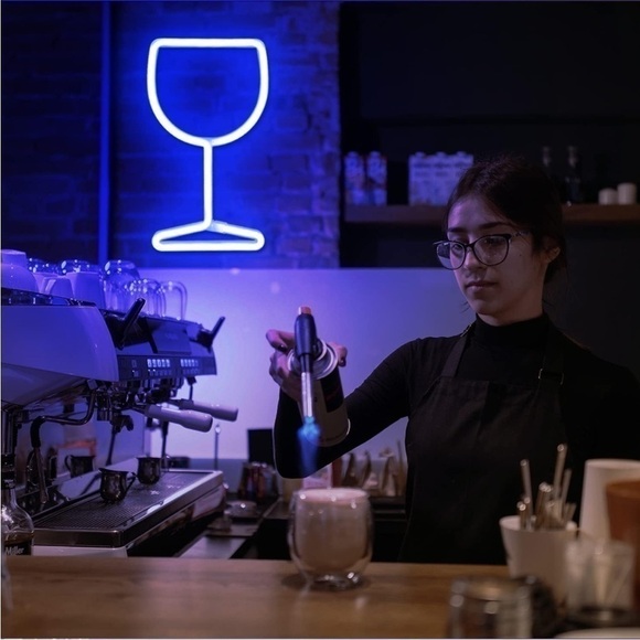 Neon Glowing Pink Wine Glass Kitchen Indoor Dining Room Decor Light Gift/Prop - Picture 5 of 5